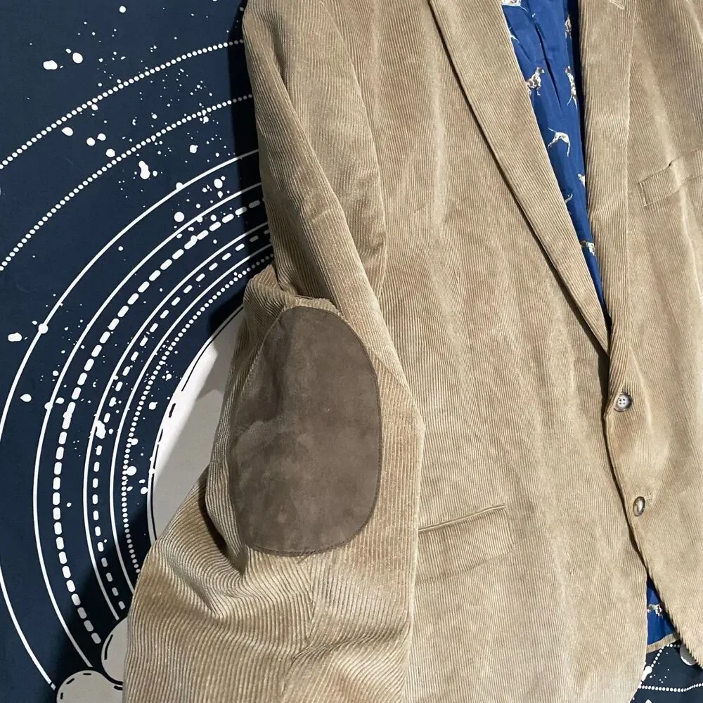 Chaps Blazer Coat Men's 52 Brown Cotton Corduroy Notch Lapel Business Stretch